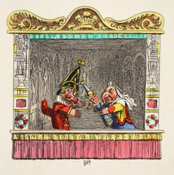 Punch and Judy z dzieckiem z „Punch and Judy”, wyd. 1827 (grawerowanie ręcznie kolorowane)